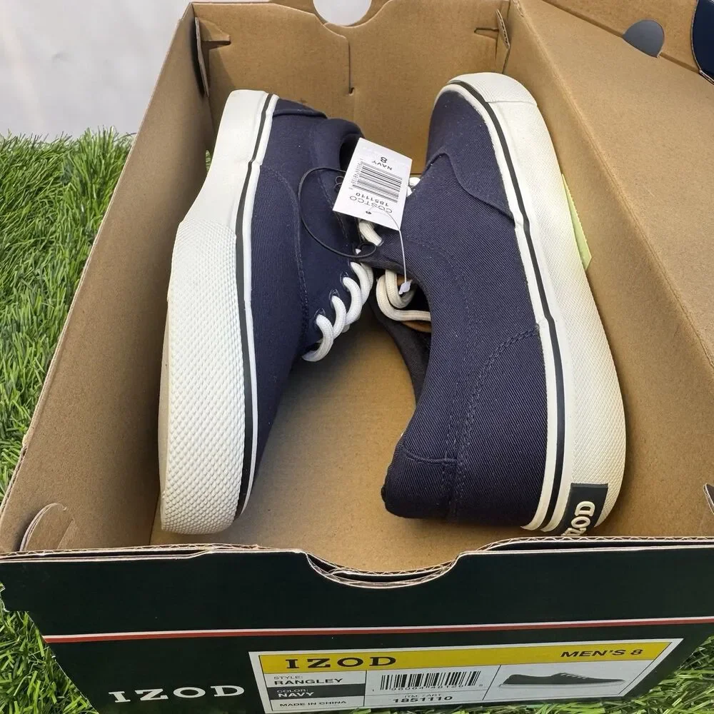 Izod Men's Rangley Canvas Memory Foam Navy Lace Up Sneaker Shoes Size 8
